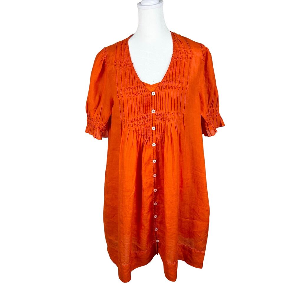 SEA NEW YORK Zora Button-Down Mini Dress in Chilie Medium Ramie Boho EUC - Picture 6 of 10